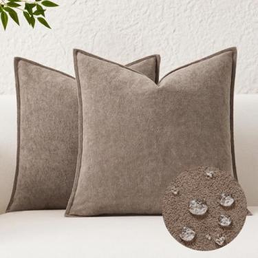 Imagem de Kevin Textile Capas de almofada decorativas à prova d'água Taupe 55 x 55 cm pacote com 2 fronhas macias texturizadas Euro fronhas elegantes para sofá, poltrona, cama, decoração de casa, interior e