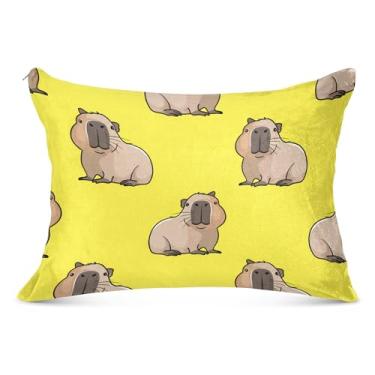 Imagem de Burbuja Linda fronha de capivaras tamanho padrão 51 x 66 cm, capa de almofada de pelúcia ultra macia e aconchegante com zíper para pele de cabelo