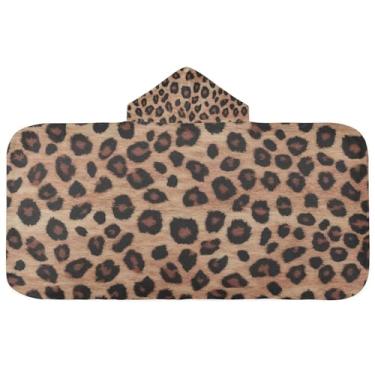 Imagem de Burbuja Toalha de banho com capuz com estampa de leopardo para crianças, toalha de praia de pelúcia macia absorvente para meninas e meninos 3-10 anos, 61 x 127 cm