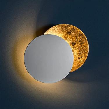 Imagem de Luminária de parede circular em formato de eclipse, com rotação de 360°, em LED, ideal para corredores, salas de estar, cabeceiras e outros ambientes (branca, 20cm).