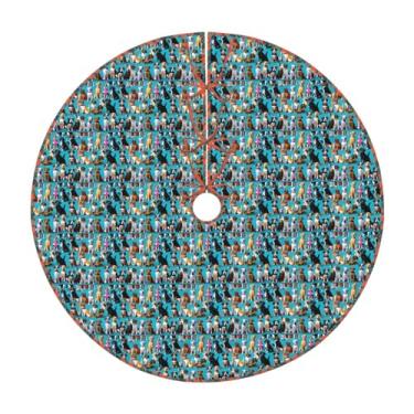 Imagem de Muitos padrões de beagle com estampa de saia de árvore de Natal, tapete de Natal para acessório de festa, uso externo e interno