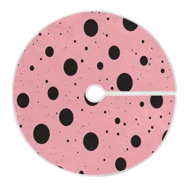 Imagem de CEBUGI Saia de árvore de Natal de 120 cm, tapete redondo macio com cordão, saia de árvore de bolinhas pretas para decoração de Natal, Halloween, férias em casa