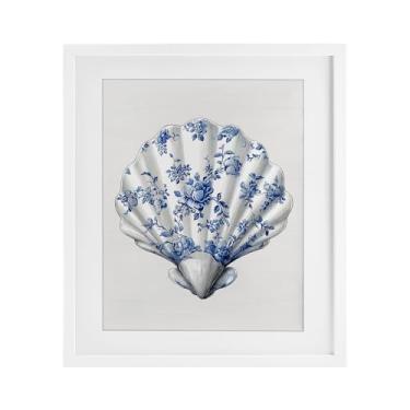 Imagem de Stupell Industries Impressão emoldurada branca Funky Toile Seashell Under Glass, design por Lettered and Lined, 16 x 13