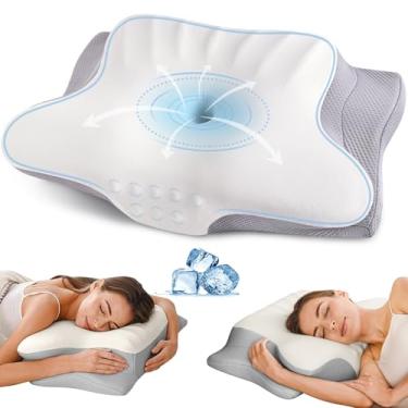 Imagem de Travesseiro de pescoço cervical para alívio da dor, travesseiro ergonômico para dormir, travesseiros de espuma viscoelástica de contorno com fronha de resfriamento travesseiro ortopédico para dormir