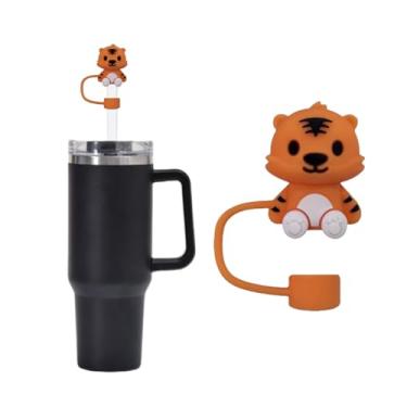 Imagem de 1 capa de canudo de silicone tigre de 10 mm para copo Stanley – Compatível com copos de 850 g e 1,134 g, topo de canudo reutilizável à prova de poeira de 1 cm