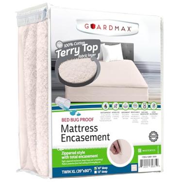 Imagem de Guardmax Revestimento de colchão com zíper de algodão felpudo – Tamanho Twin GG – 100% à prova d'água e protetor de colchão à prova de percevejos – Capa de colchão absorvente de seis lados (algodão