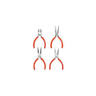 Imagem de Jogo de 3 Mini Alicates 4,5 Polegadas, Aço Carbono, Preto, Bico Meia Cana, Corte Diagonal e Universal, com Mola de Retorno, 200g