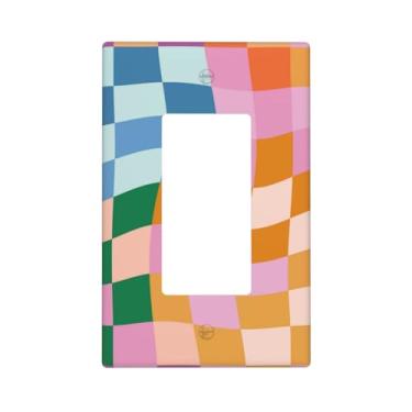 Imagem de Indokyeyqaz Placa decorativa de parede para interruptor de luz de tabuleiro de xadrez colorido, 1 placa de interruptor de grupo e capas de tomada 6,9 cm x 11,2 cm para quarto, banheiro, cozinha