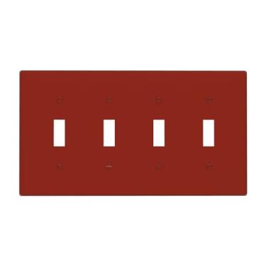 Imagem de Marrom 4 Gang Quad Toggle Light Switch Cover Decorativo Elétrico Decorativo Quádruplo Dispositivo Interruptor Face Placa de Parede Sem Parafusos