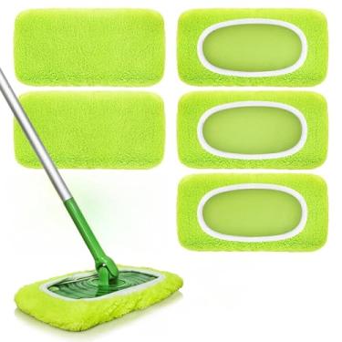 Imagem de Almofadas de esfregão de microfibra – Pacote com 5 refis laváveis reutilizáveis para limpeza de piso molhado e seco - Serve na maioria dos esfregões padrão - Almofadas de limpeza doméstica amarelo e
