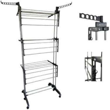 Imagem de Varal de roupas versatil para secagem eficiente, dobravel, resistente, e preto