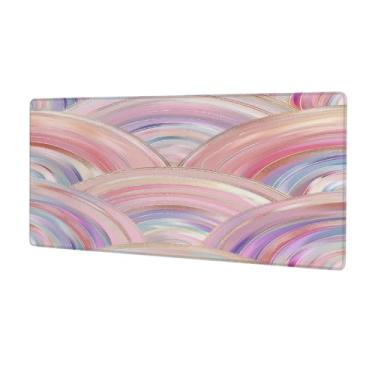 Imagem de Tapete de mouse grande de mármore de vidro rosa à prova d'água para computador protetor de mesa com base de borracha antiderrapante para escritório, computador, teclado, laptop e mesa de casa, mouse