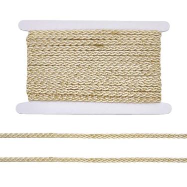 Imagem de letsinstyle Acabamento de renda trança metálica em ouro branco de 17,5 metros, fita de renda trançada centopéia de 0,7 cm, acabamento em gimp tecido decorado para fantasia, artesanato, costura, joias