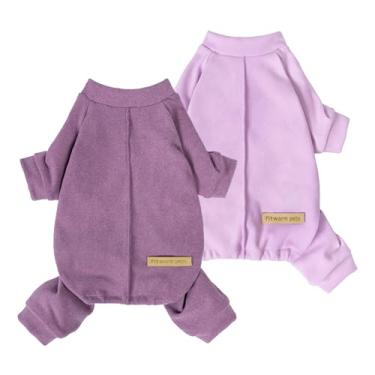 Imagem de Fitwarm Pacote com 2 pijamas leves de lã para cães, roupas quentes de inverno para cães pequenos, meninos e meninas, macacão aconchegante para animais de estimação com pés, roxo violeta, pequeno