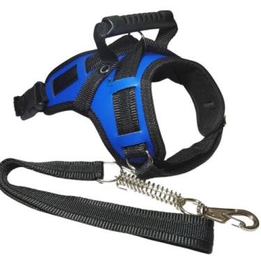 Imagem de Coleira Peitoral Resistente para Cachorro Grande com Guia – Arnês Reforçado Couro Sintético para Pitbull, Rottweiler, Labrador e Husky(G,AZUL)