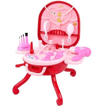 Imagem de Genérico Maleta de Brinquedo Penteadeira Infantil, Rosa e Vermelho, Plástico Rígido, com Espelho Led Integrado, Estilo Profissional, para Brincadeira de Beleza e Maquiagem