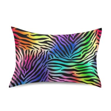Imagem de Fronhas de cetim claro zebra colorida arco-íris floral arte fofa refrescante king queen capas de travesseiro de cama para cabelo king size 101,6 cm x 50,8 cm