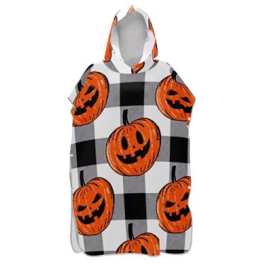 Imagem de TSENQUE Poncho de surfe plus size trocando roupão adulto praia moletom toalha floral Halloween preto branco xadrez feminino ponchos com capuz