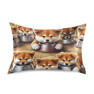 Imagem de Fronha padrão King Queen Cute Akita Inu Filhotes Cachorros Fronhas de Cetim para Cabelo Impresso Refrigeração para Cama de Casa Sofá King Size 101.6 cm x 50.8 cm
