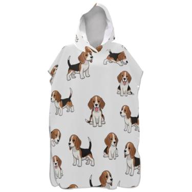 Imagem de Joisal Roupão de mudança branco fofo para cães Beagle para adultos, poncho de surfe, absorvente para adultos, toalha de banho com capuz para mulheres