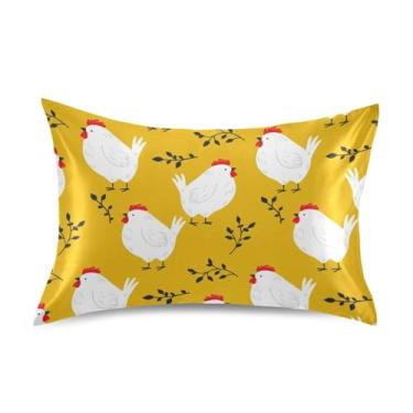 Imagem de Fronhas legais brancas desenho animado galinhas cetim amarelo resfriamento padrão queen king fronha decoração de cama personalizada travesseiro slip queen tamanho 76,2 cm x 50,8 cm
