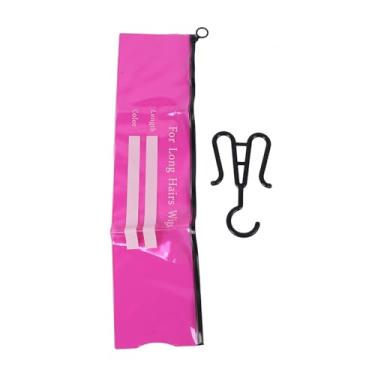 Imagem de Dioche Sacos de Armazenamento de Perucas Suporte de Extensão de Cabelo 5 Pacotes Transparente PVC Selado Zíper Organizador de Suspensão à Prova D'água para Perucas Longas, Curtas e (Tamanho Médio Rosa)