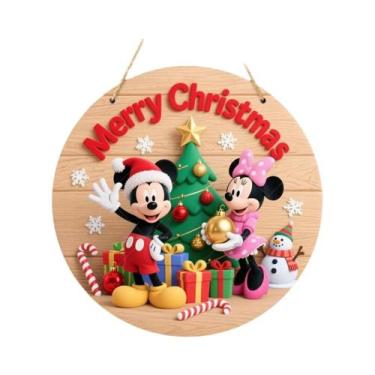 Imagem de Feliz Natal Disney Mickey Minnie Placas De Madeira Para Pendurar Na Pa