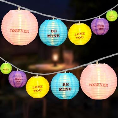 Imagem de Glooglitter 10 peças de luzes de corda de dia dos namorados 2,5 m dia dos namorados coração conversação luzes operadas por bateria com 2 modos de iluminação para quarto, pátio, casamento, proposta de