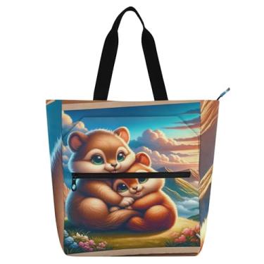 Imagem de GAIGEO Bolsa de lona Sweet Bear Cubs Mountain Art Book para crianças, mulheres, trabalho, escola, compartimento com zíper