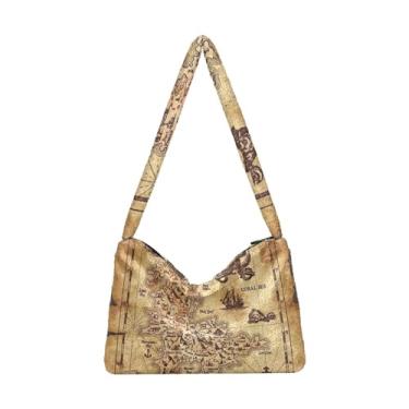 Imagem de Rainbow Mushroom Stars Bolsa de ombro feminina, bolsa de mão para mulheres, bolsa feminina para uso ao ar livre, Mapa do tesouro em um pergaminho de sucata, One Size