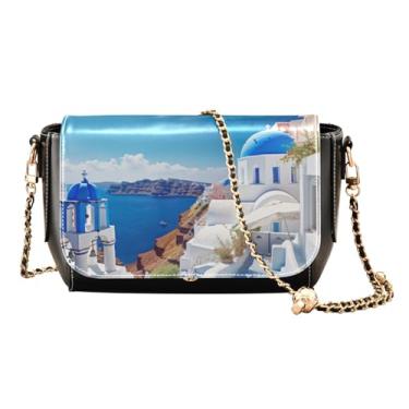 Imagem de Bolsa tiracolo vintage floral de couro com flores amarelas e laranjas para mulheres na moda, bolsa de ombro moderna, Casa azul e branca - 3, One Size