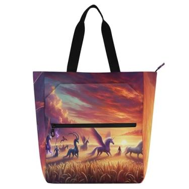 Imagem de GAIGEO Bolsas de trabalho de campo para mulheres monstros cavalos bolsa de lona escolar bolsa de livros fofas bolsas infantis amantes de livros