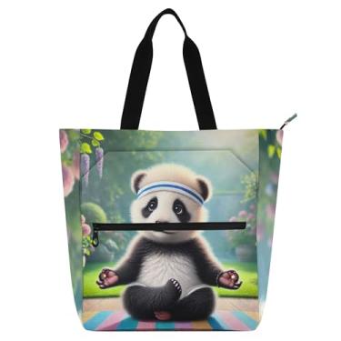 Imagem de GAIGEO Zen Panda Relaxe Meditação Sacola Infantil Escolar Livro Bolsa com Zíper Compartimento Reutilizável, Viagem Trabalho Tote para Mulheres