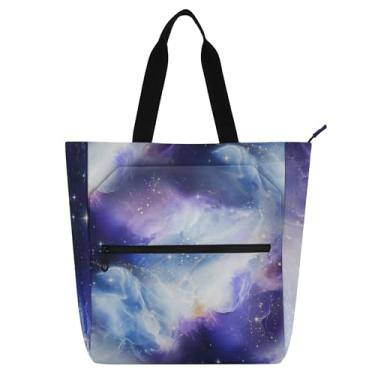 Imagem de Galaxy Dream Bolsa de trabalho roxa para mulheres, lona, praia, livros, zíper, reutilizável, para amantes de livros