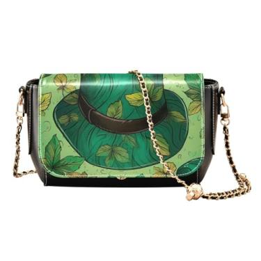 Imagem de Bolsa tiracolo de couro médio com chapéu de duende e trevo, bolsas transversais de couro, bolsas de ombro para mulheres tamanho médio, Chapéu de São Patrício com folhas-2, One Size