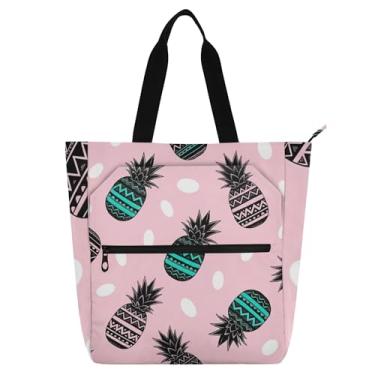 Imagem de Bolsa feminina tropical de folha de abacaxi para trabalho, lona, zíper, bolsa de praia, utilitária, escritório, livros, presentes