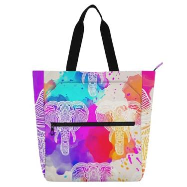 Imagem de Sacolas femininas coloridas de elefante branco para trabalho, lona, faculdade, escola, bolsas de tecido, bolsas de tecido, presente para amantes de livros