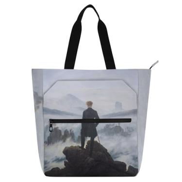 Imagem de GAIGEO Bolsa feminina Caspar David Friedrich Wanderer Sea Fog Bolsa de trabalho de lona para escola de praia, presente para professores para amantes de livros