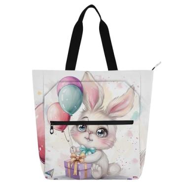 Imagem de GAIGEO Sacola feminina com desenho de coelho fofo para trabalho, lona, bolsa de tecido universitária, utilitária, para crianças, para amantes de livros