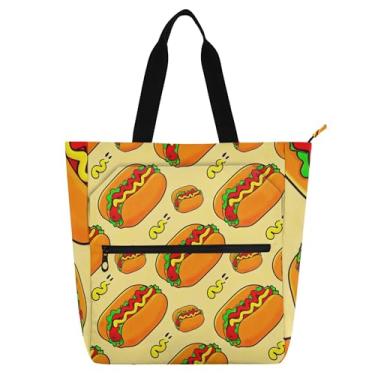 Imagem de Bolsas de trabalho femininas com desenho de cachorro-quente de lona universitária bolsas reutilizáveis, presente para amantes de livros