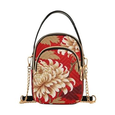 Imagem de GAIGEO Crossbody feminino de crisântemo branco e marrom, bolsa pequena com alça de ombro, bolsas transversais confortáveis, Crisântemo Chinês Floral-4, One Size