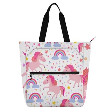 Imagem de GAIGEO Lindos unicórnios bolsas femininas para trabalho, lona, escola, bolsa de tecido com compartimentos