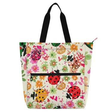 Imagem de GAIGEO Sacola colorida floral bege para crianças, mulheres, trabalho, zíper, escola, livro, bolsa reutilizável para faculdade e praia