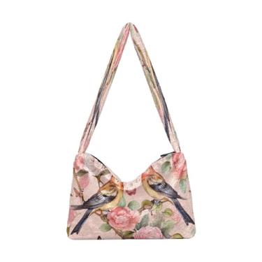 Imagem de Bolsa de ombro feminina floral e girassol, bolsa de livro, bolsas de ombro de outono para mulheres, Pássaros e rosas - 2, One Size