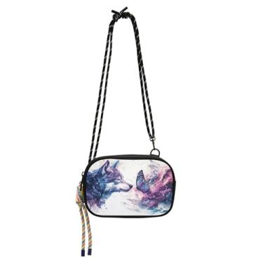 Imagem de TSENQUE Wolf Kissing Butterfly Bolsa tiracolo pequena elegante para mulheres bolsas de viagem pequena bolsa de ombro pochete bolsa de telefone com alça