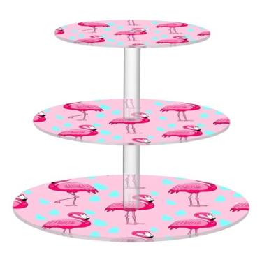 Imagem de Flamingos rosa em pé chá festa cupcake suporte 3 camadas acrílico copo bolo torre exibição de mesa decoração mesa servir comida suprimentos para festa deserto