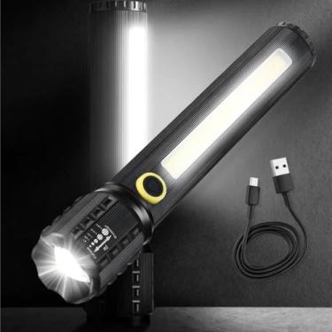 Imagem de Lanterna Tática Led Forte Zoom Recarregável USB Prova d´Água 6 Modos Luz De Emergência