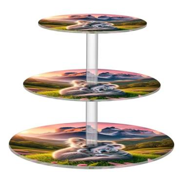 Imagem de Suporte de cupcake de 3 camadas para festa, coalas, montanha, pôr do sol, abraço, copo de acrílico, torre de bolo, aniversário, sobremesa, bandejas de servir para mesa de comida de festa