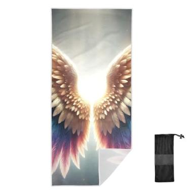 Imagem de Joitme Toalha de praia branca de secagem rápida com asas de anjo coloridas, 78 x 188 cm, toalhas de natação, toalhas de microfibra para viagem