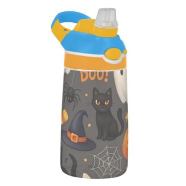 Imagem de Garrafa de água esportiva Tritan infantil de 473 ml com tampa de palha, garrafa de água à prova de vazamento de 473 ml, copo infantil portátil reutilizável, alça de transporte, lindos desenhos